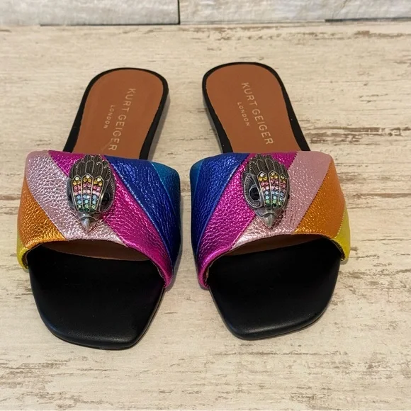 Kurt Geiger Kensington Flat Sandals Rainbow Metallic Stripe Slide Size 36.5 EU - Picture 4 of 16